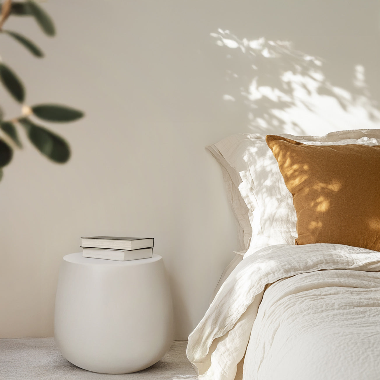 Small Ceramic Side Table DRUM | Off-White