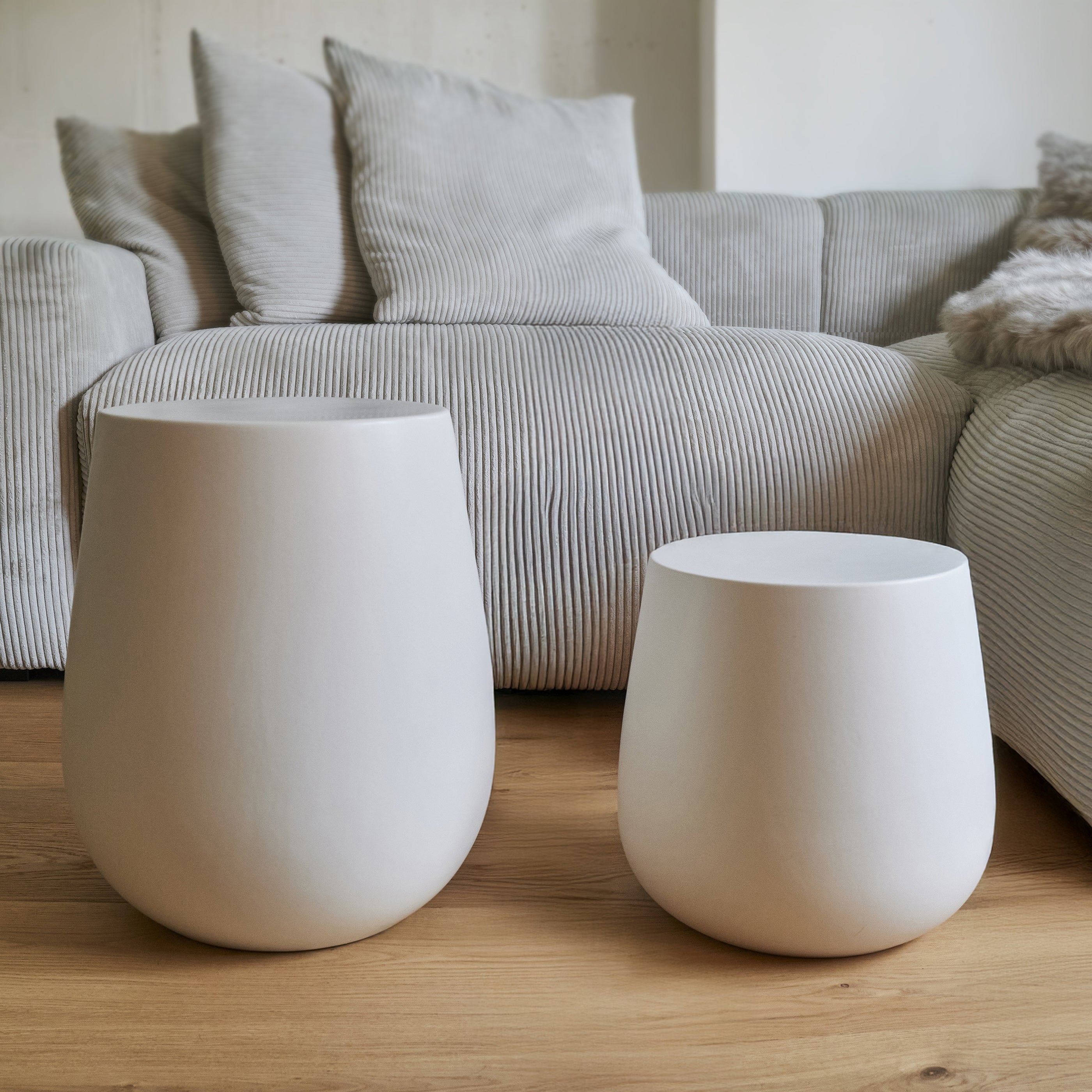 Large Ceramic Side Table DRUM | Off-White